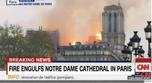 Notre Dame caught on fire. I remember visiting it and I was so saddened by this news. "The cathedral was begun in 1160 and largely completed by 1260, though it was modified frequently in the following centuries."
